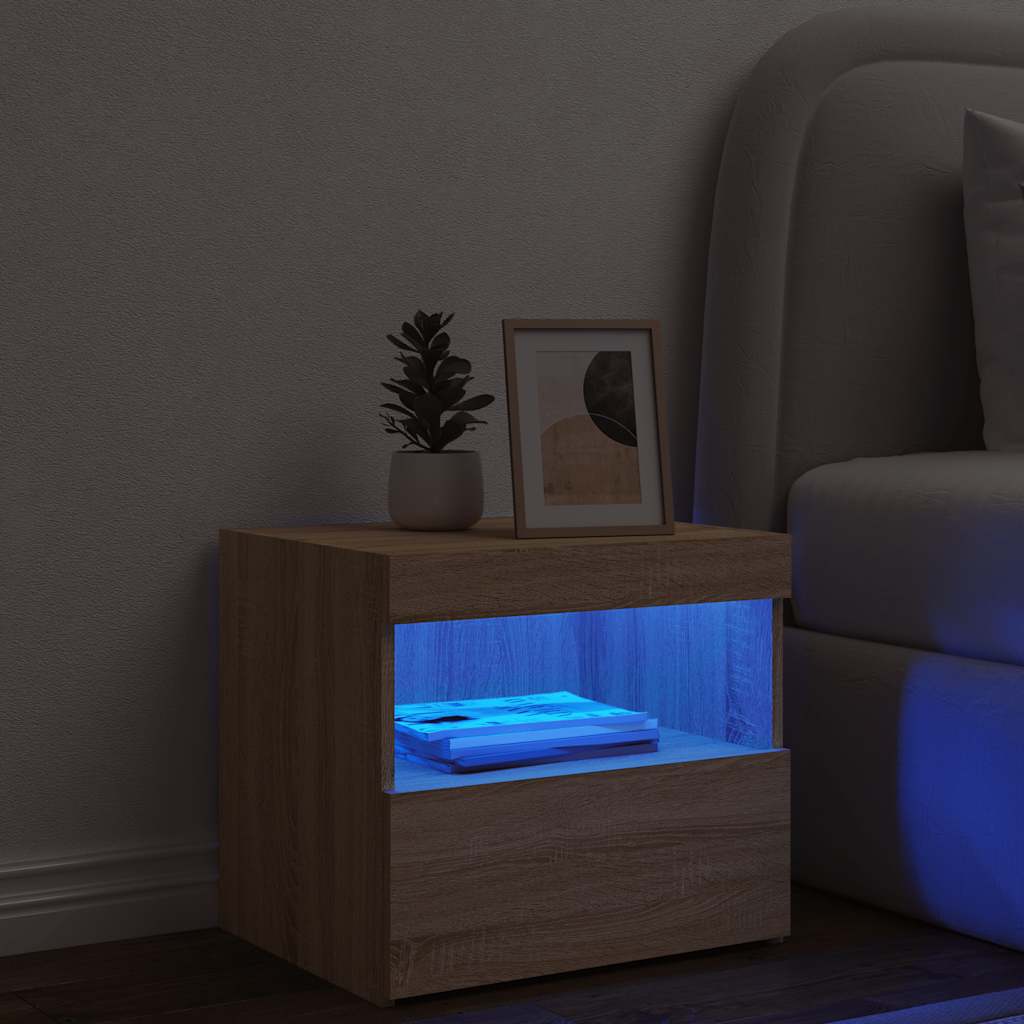 Bedside Cabinet with LED Lights Sonoma Oak 50x40x45 cm