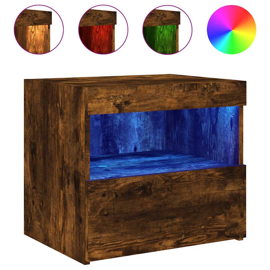 Bedside Cabinet with LED Lights Smoked Oak 50x40x45 cm