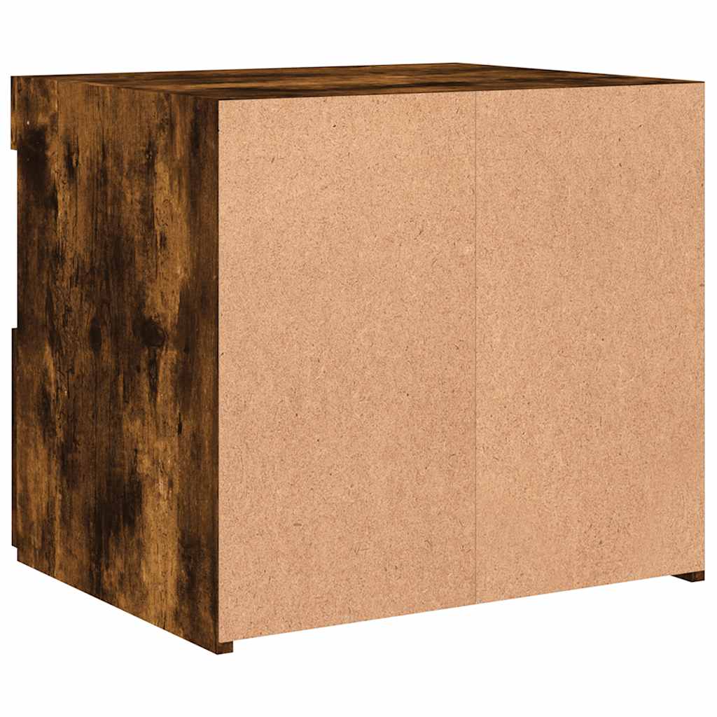 Bedside Cabinet with LED Lights Smoked Oak 50x40x45 cm