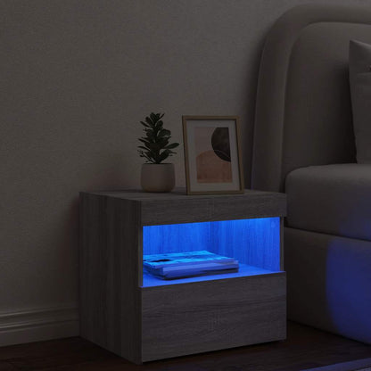 Bedside Cabinet with LED Lights Grey Sonoma 50x40x45 cm