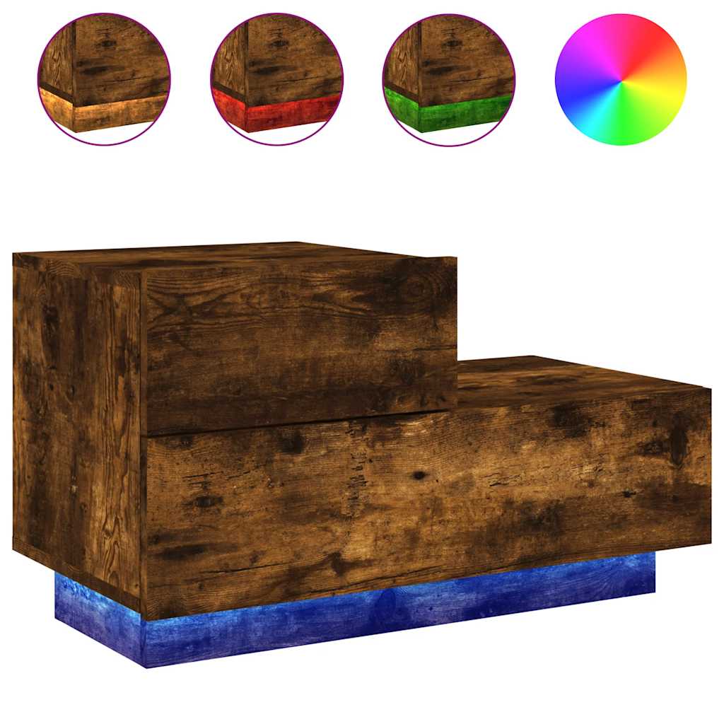 Bedside Cabinet with LED Lights Smoked Oak 70x36x40.5 cm