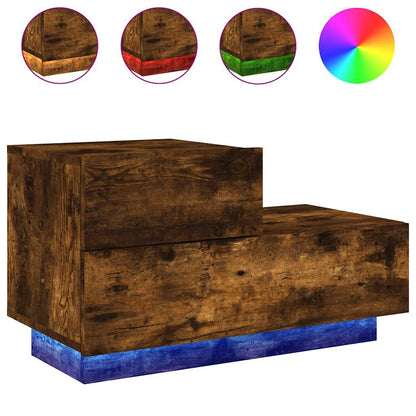 Bedside Cabinet with LED Lights Smoked Oak 70x36x40.5 cm