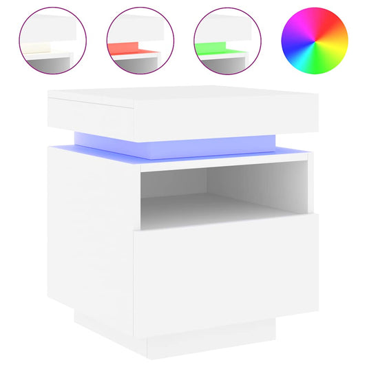 Bedside Cabinet with LED Lights White 40x39x48,5 cm