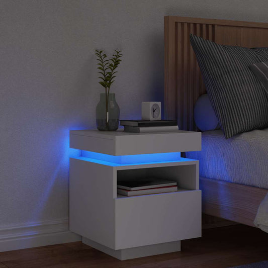Bedside Cabinet with LED Lights White 40x39x48,5 cm