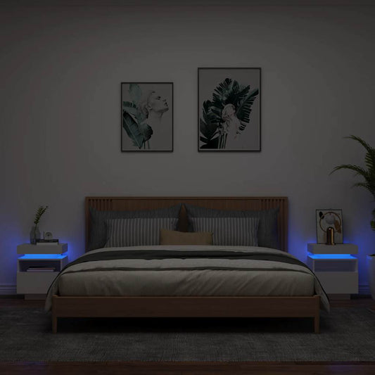 Bedside Cabinets with LED Lights 2 pcs White 40x39x48,5 cm