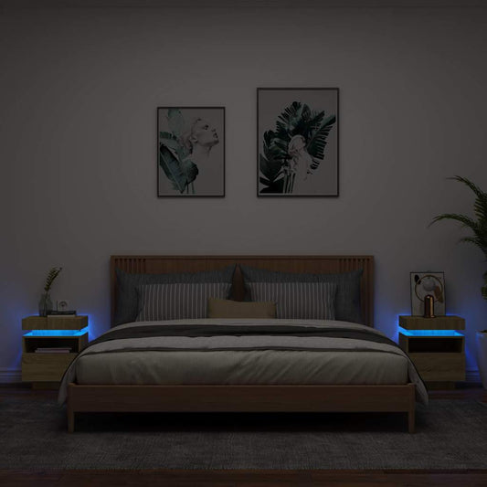 Bedside Cabinets with LED Lights 2 pcs Sonoma Oak 40x39x48,5 cm
