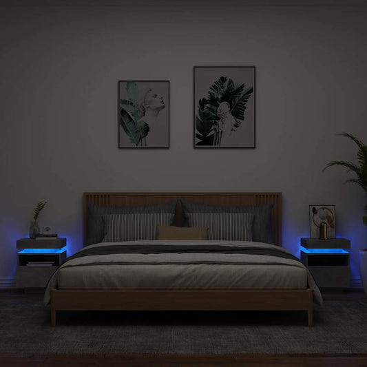 Bedside Cabinets with LED Lights 2 pcs Concrete Grey 40x39x48,5 cm