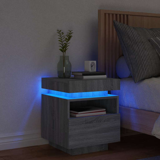 Bedside Cabinet with LED Lights Grey Sonoma 40x39x48,5 cm