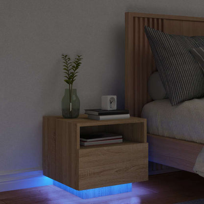 Bedside Cabinet with LED Lights Sonoma Oak 40x39x37 cm