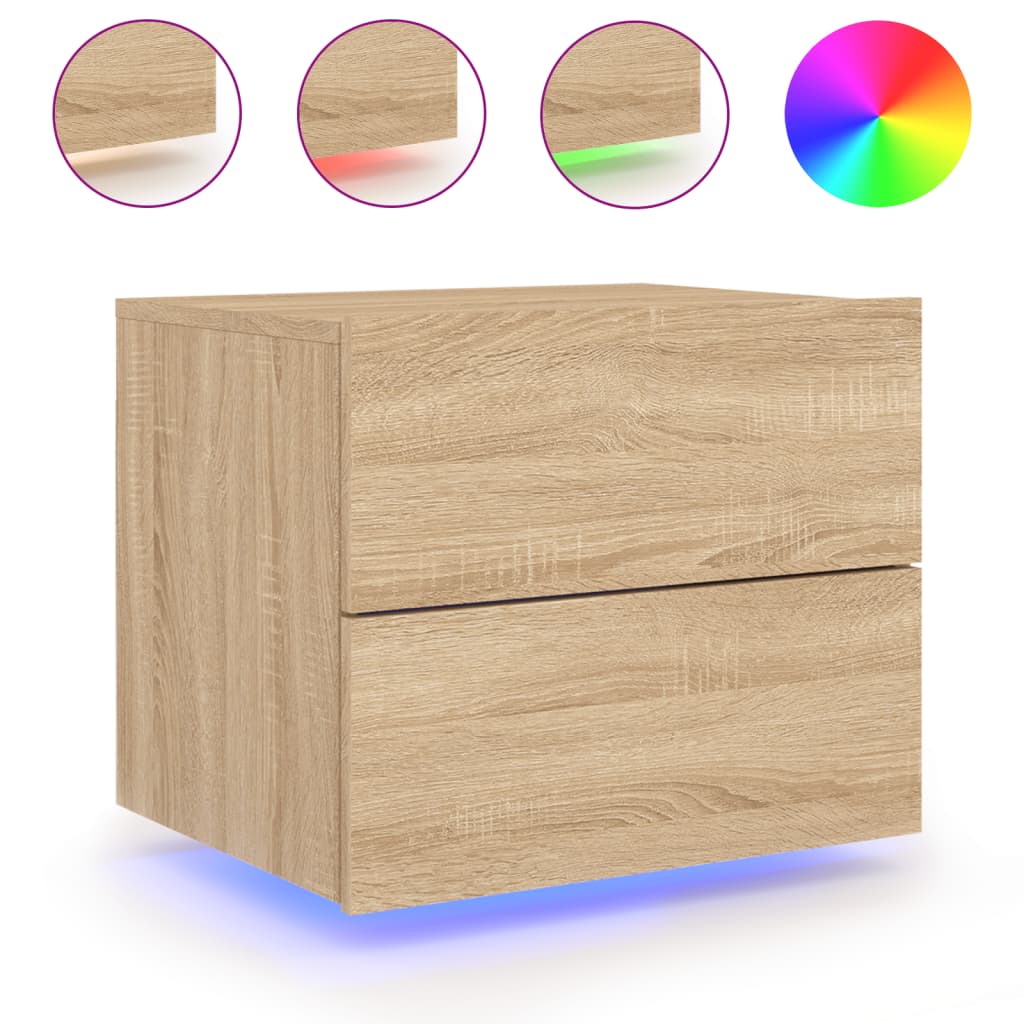 Wall-mounted Bedside Cabinet with LED Lights Sonoma Oak