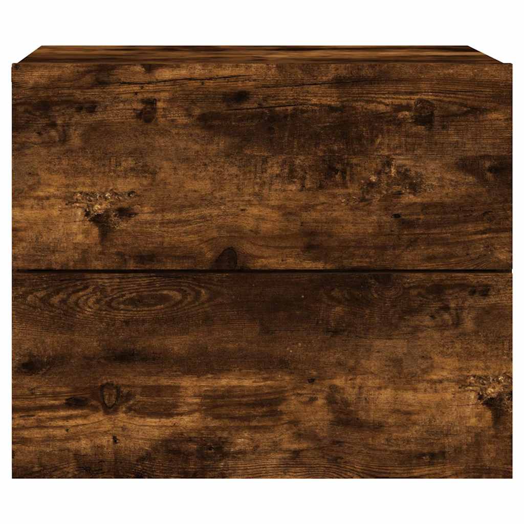 Wall-mounted Bedside Cabinet with LED Lights Smoked Oak