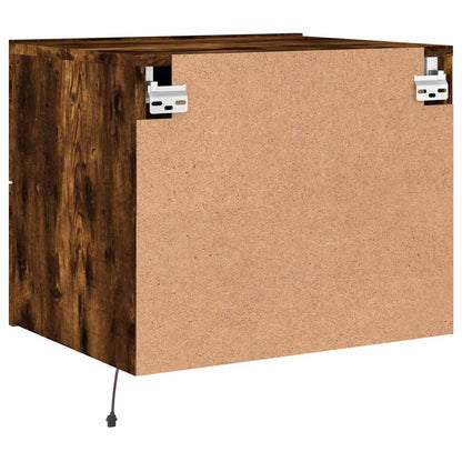Wall-mounted Bedside Cabinet with LED Lights Smoked Oak