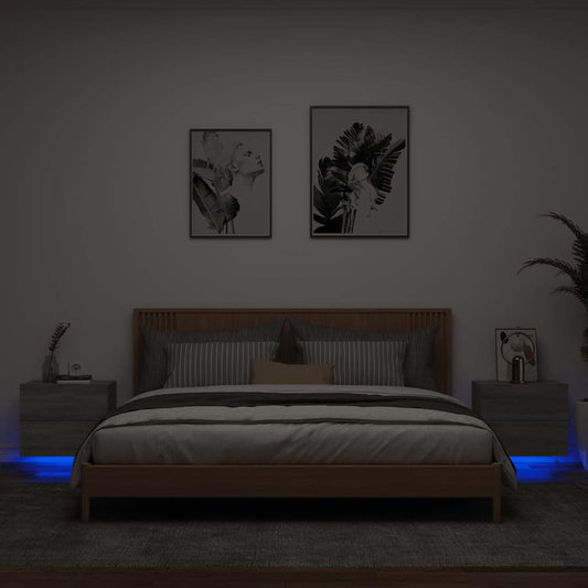 Wall-mounted Bedside Cabinets with LED Lights 2 pcs Grey Sonoma