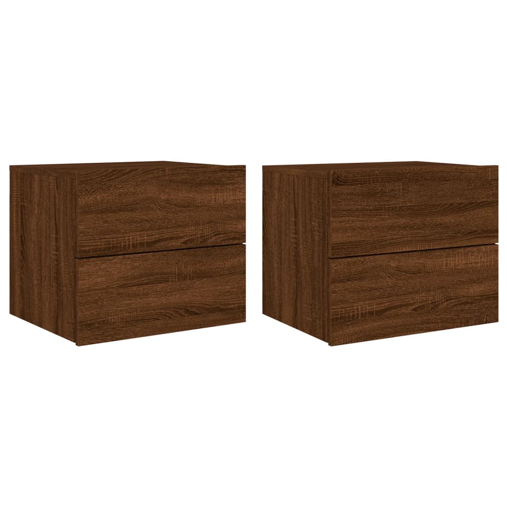 Wall-mounted Bedside Cabinets with LED Lights 2 pcs Brown Oak