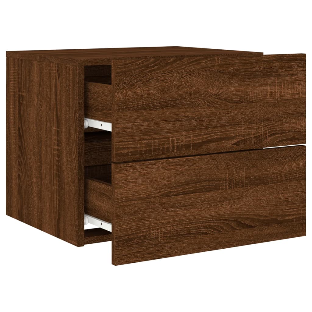 Wall-mounted Bedside Cabinets with LED Lights 2 pcs Brown Oak