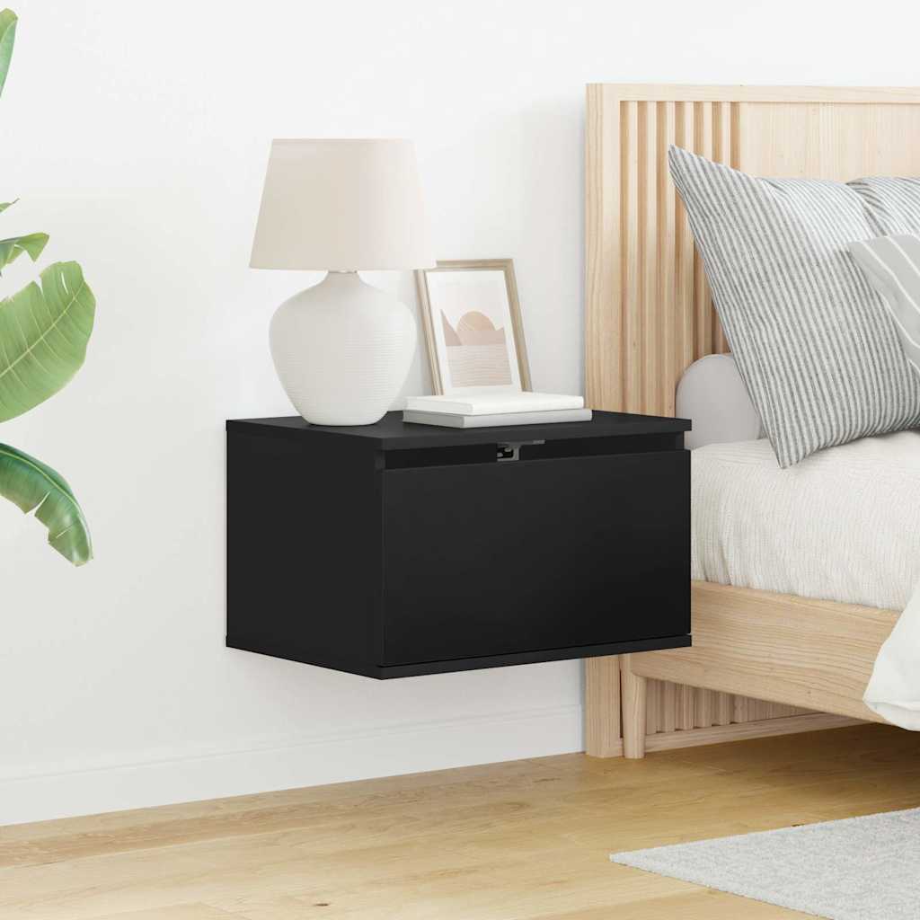 Wall-mounted Bedside Cabinet with LED Lights Black