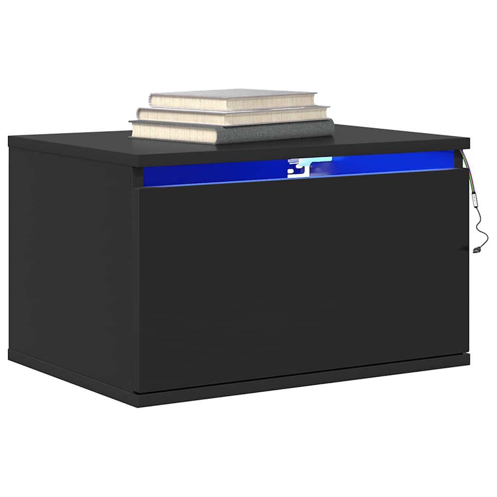 Wall-mounted Bedside Cabinet with LED Lights Black