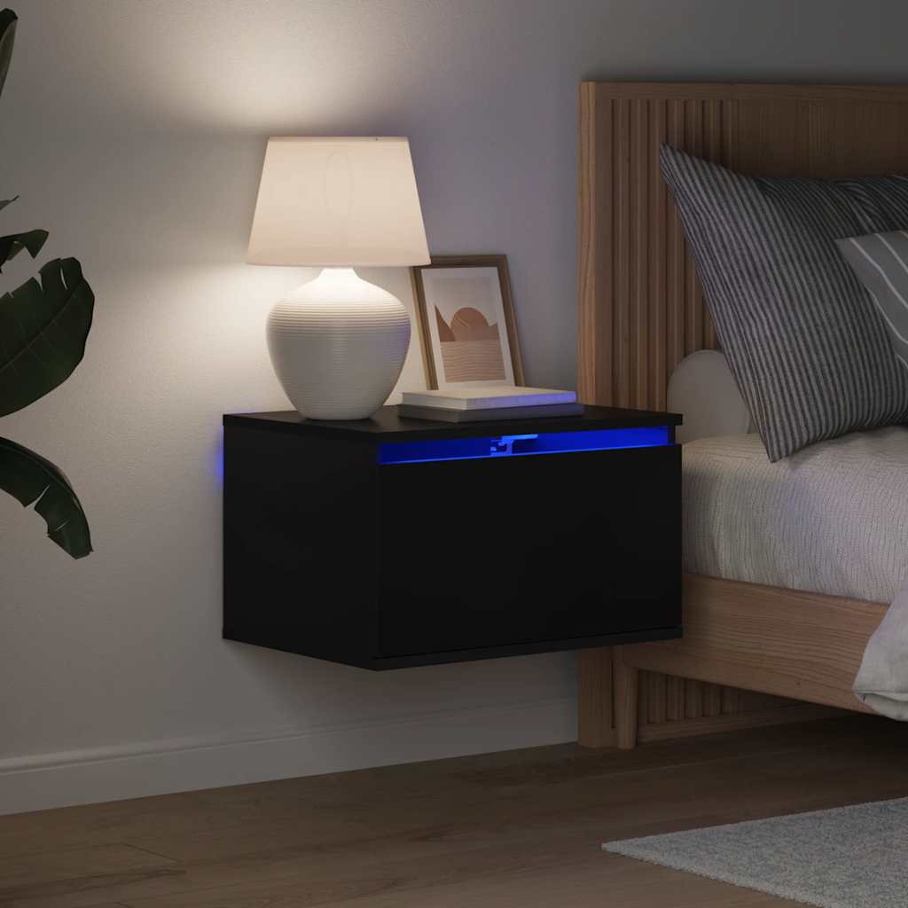 Wall-mounted Bedside Cabinet with LED Lights Black
