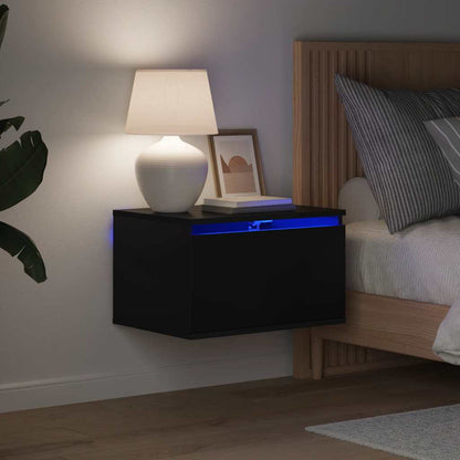 Wall-mounted Bedside Cabinet with LED Lights Black