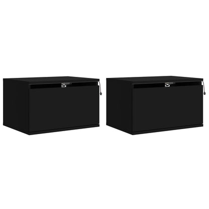 Wall-mounted Bedside Cabinets with LED Lights 2 pcs Black