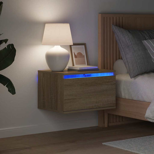 Wall-mounted Bedside Cabinet with LED Lights Sonoma Oak