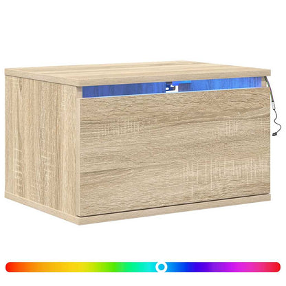 Wall-mounted Bedside Cabinets with LED Lights 2 pcs Sonoma Oak