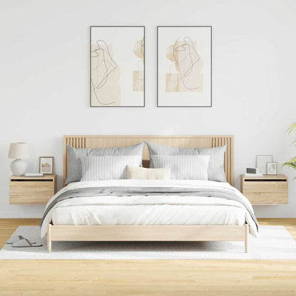 Wall-mounted Bedside Cabinets with LED Lights 2 pcs Sonoma Oak
