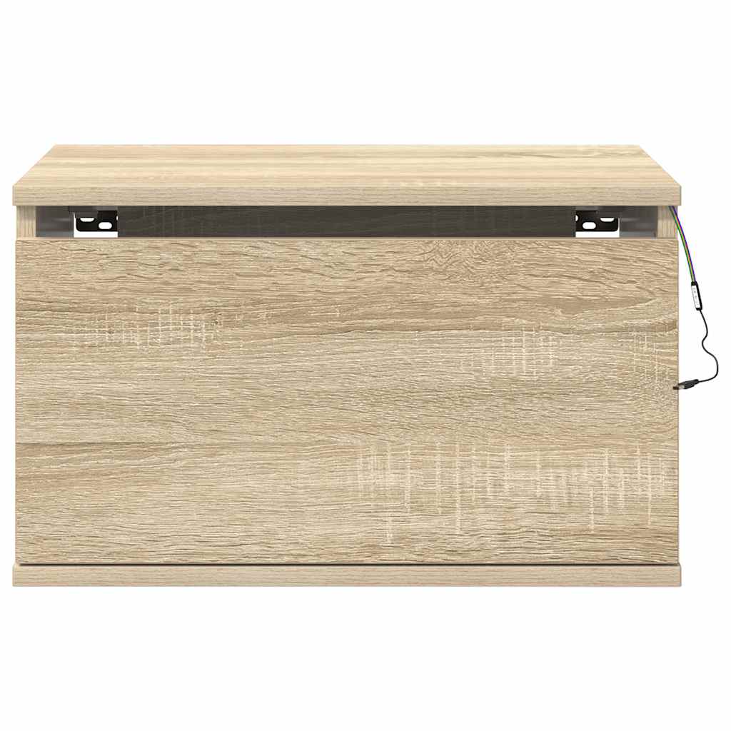 Wall-mounted Bedside Cabinets with LED Lights 2 pcs Sonoma Oak