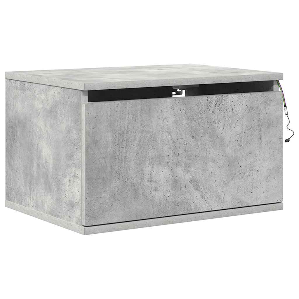 Wall-mounted Bedside Cabinet with LED Lights Concrete Gery