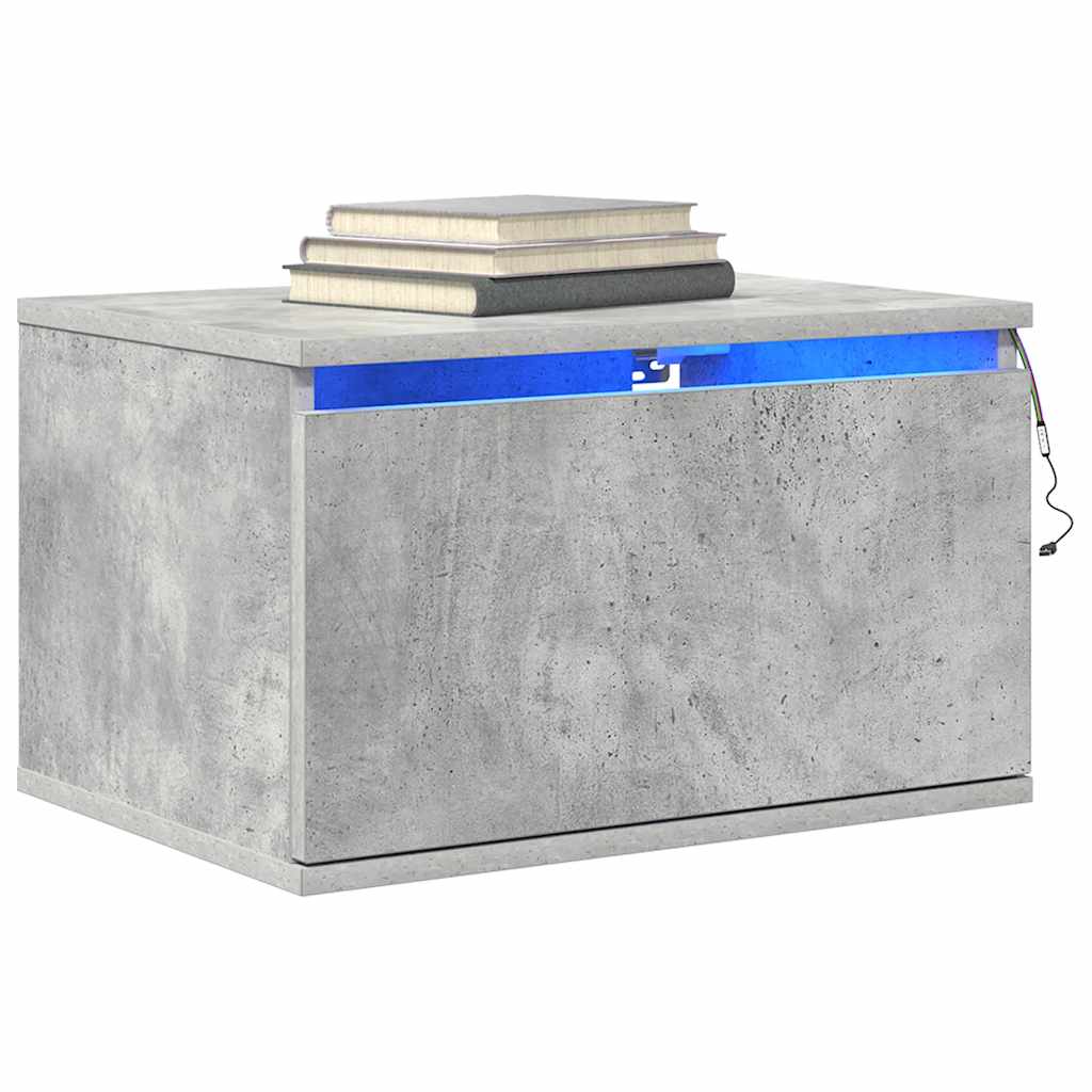 Wall-mounted Bedside Cabinet with LED Lights Concrete Gery