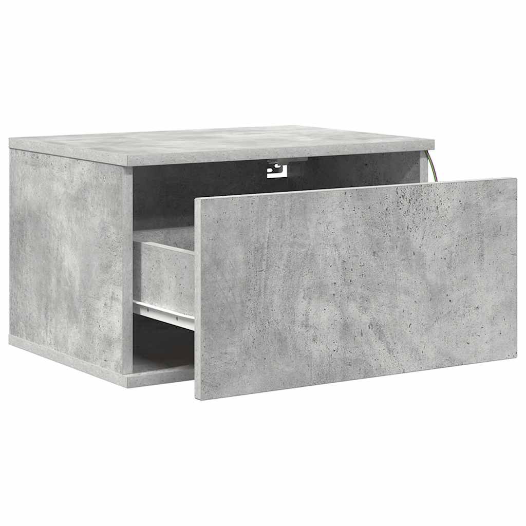 Wall-mounted Bedside Cabinet with LED Lights Concrete Gery