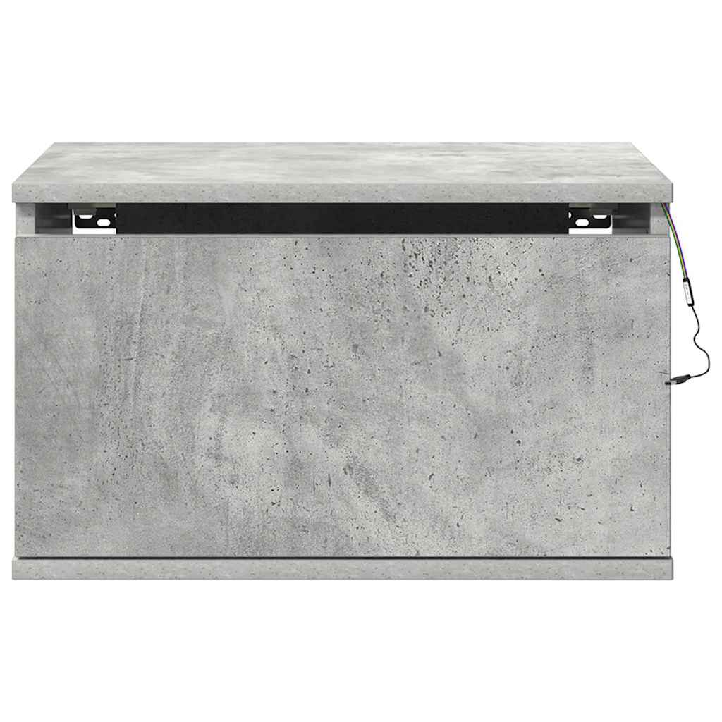 Wall-mounted Bedside Cabinet with LED Lights Concrete Gery