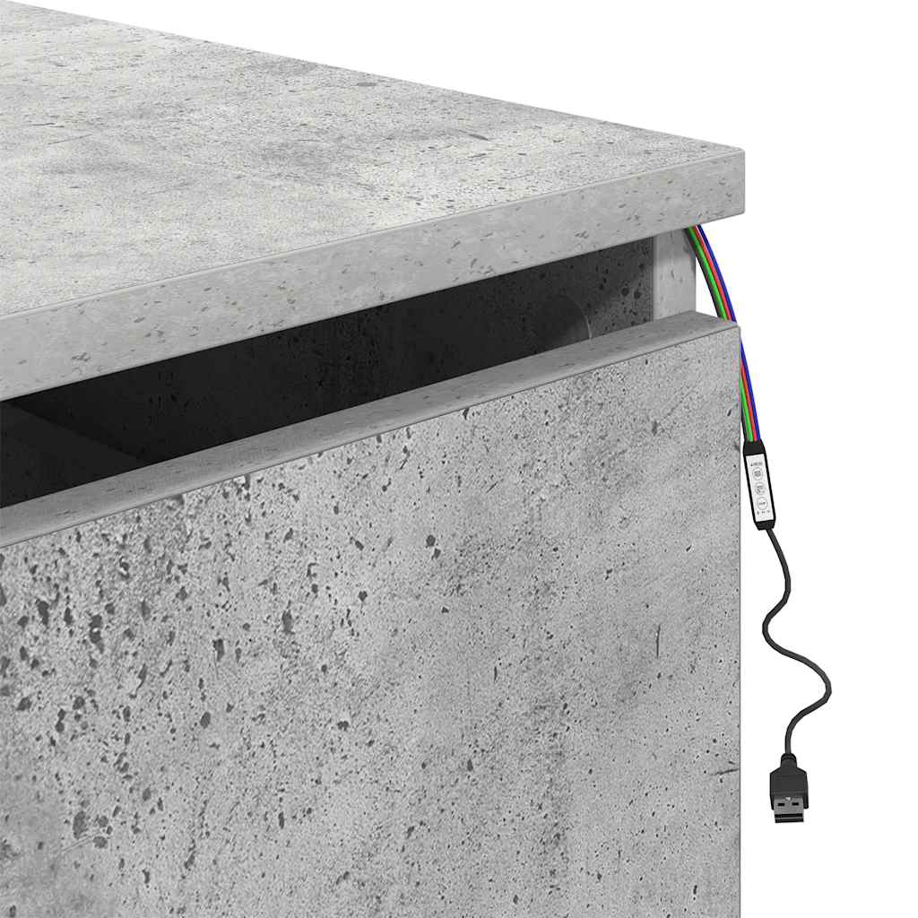Wall-mounted Bedside Cabinet with LED Lights Concrete Gery