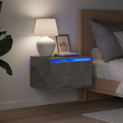Wall-mounted Bedside Cabinet with LED Lights Concrete Gery