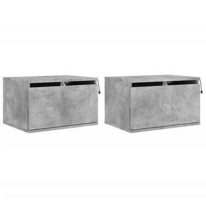 Wall-mounted Bedside Cabinets with LED Lights 2 pcs Concrete Grey