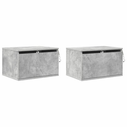 Wall-mounted Bedside Cabinets with LED Lights 2 pcs Concrete Grey