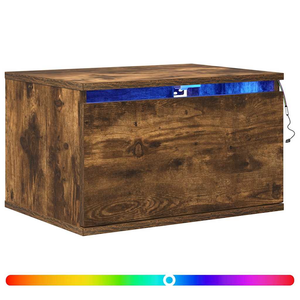 Wall-mounted Bedside Cabinet with LED Lights Smoked Oak
