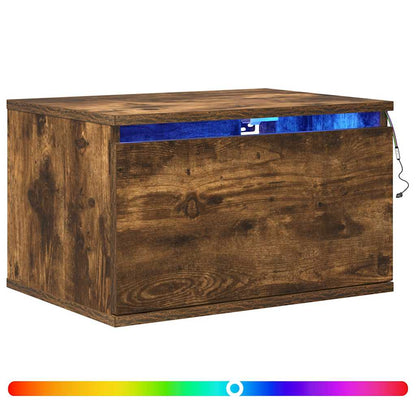 Wall-mounted Bedside Cabinet with LED Lights Smoked Oak