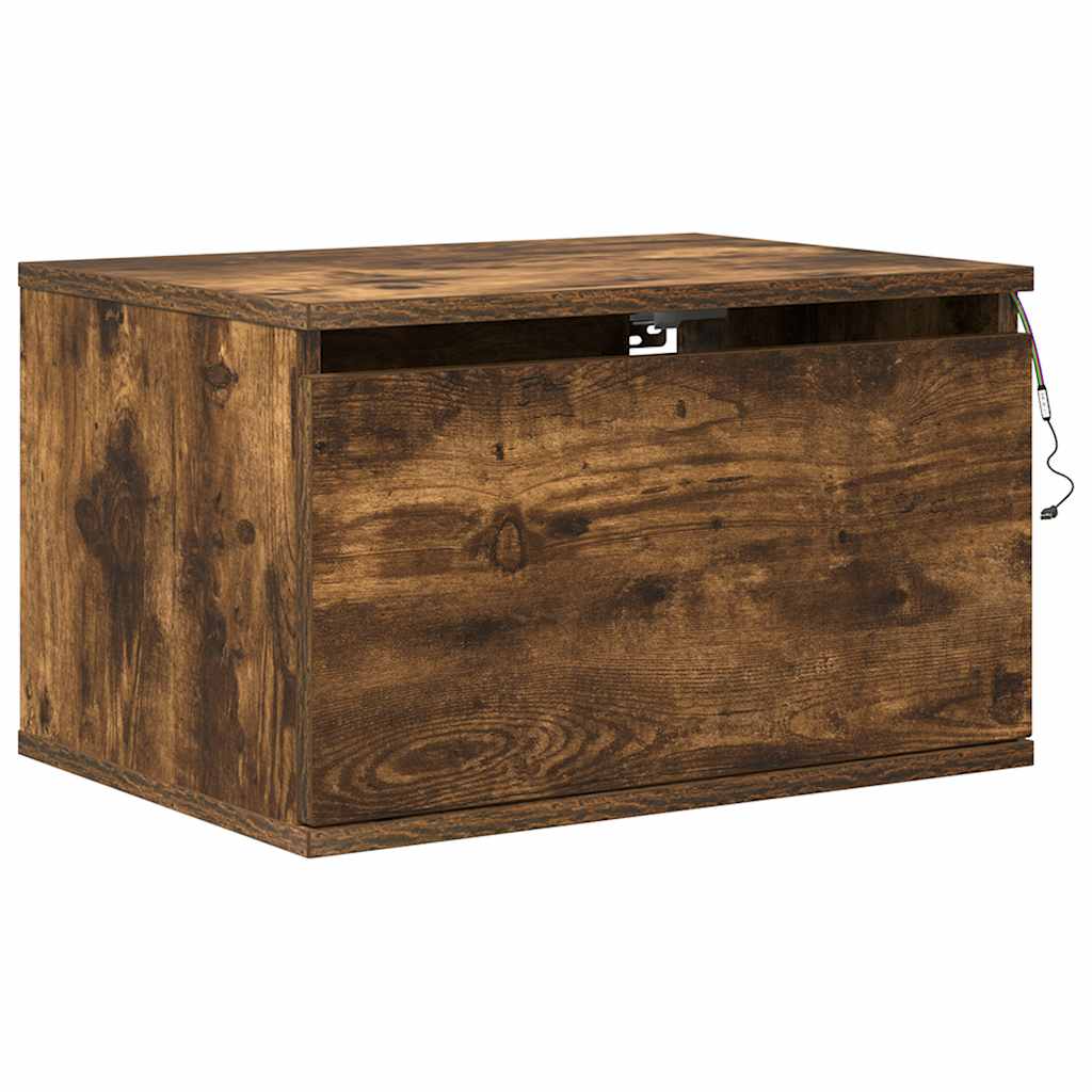 Wall-mounted Bedside Cabinet with LED Lights Smoked Oak