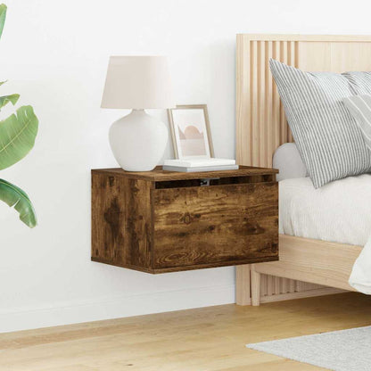 Wall-mounted Bedside Cabinet with LED Lights Smoked Oak