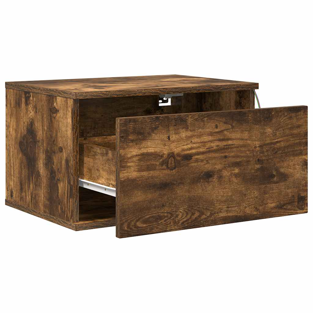 Wall-mounted Bedside Cabinet with LED Lights Smoked Oak