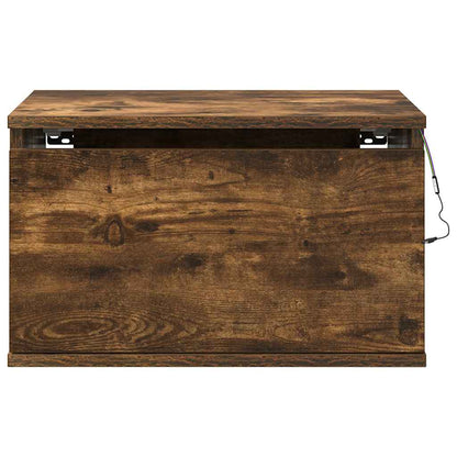 Wall-mounted Bedside Cabinet with LED Lights Smoked Oak