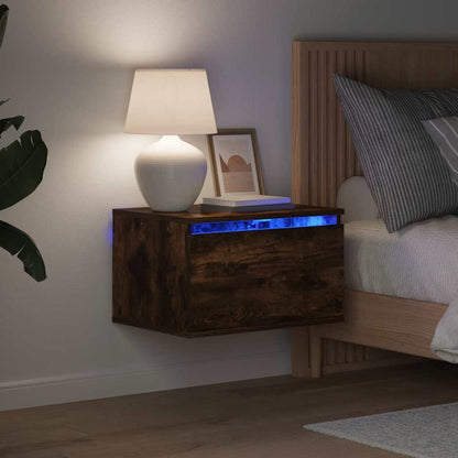 Wall-mounted Bedside Cabinet with LED Lights Smoked Oak