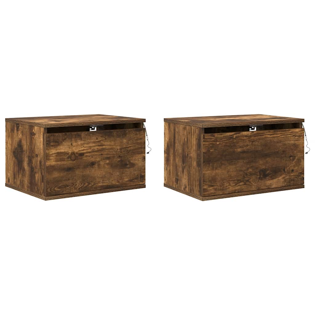 Wall-mounted Bedside Cabinets with LED Lights 2 pcs Smoked Oak