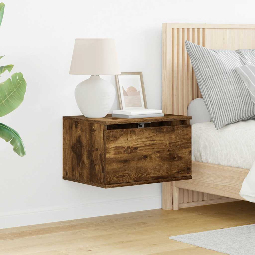 Wall-mounted Bedside Cabinets with LED Lights 2 pcs Smoked Oak