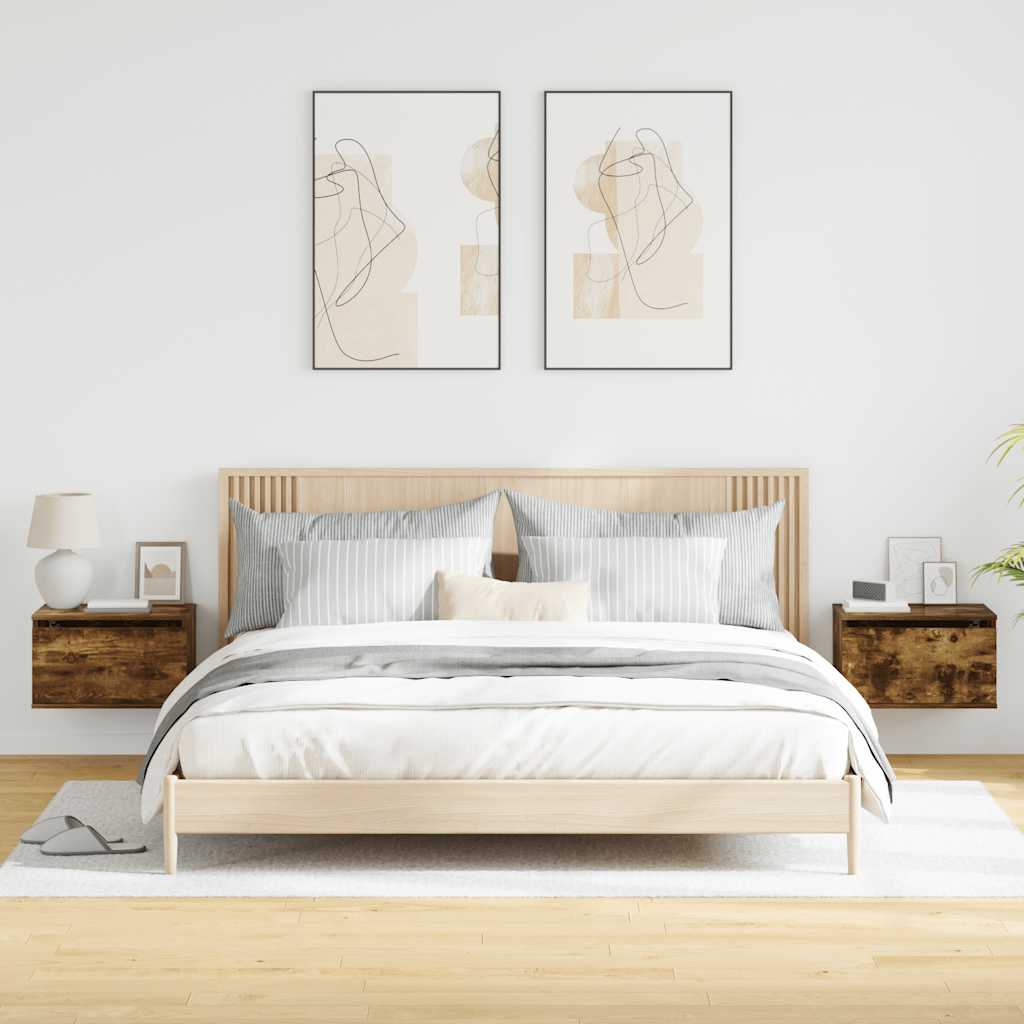 Wall-mounted Bedside Cabinets with LED Lights 2 pcs Smoked Oak