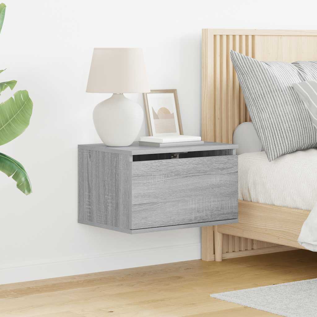 Wall-mounted Bedside Cabinet with LED Lights Grey Sonoma