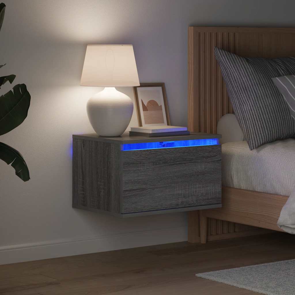 Wall-mounted Bedside Cabinet with LED Lights Grey Sonoma