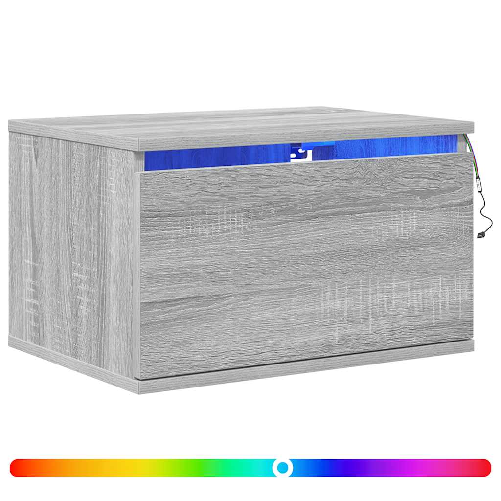 Wall-mounted Bedside Cabinets with LED Lights 2 pcs Grey Sonoma