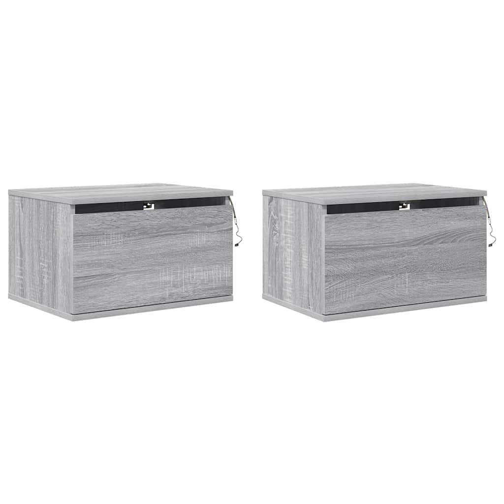 Wall-mounted Bedside Cabinets with LED Lights 2 pcs Grey Sonoma